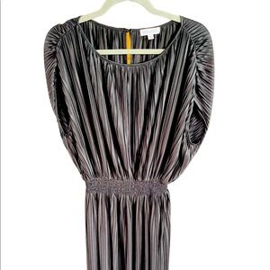 Prologue Pleated Black Satin Mini Dress | Short Sleeve | Size S | Pockets